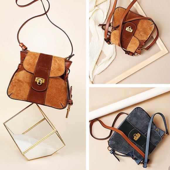 Small Luxury Suede & Leather Messenger Bag - Picture 3 of 8